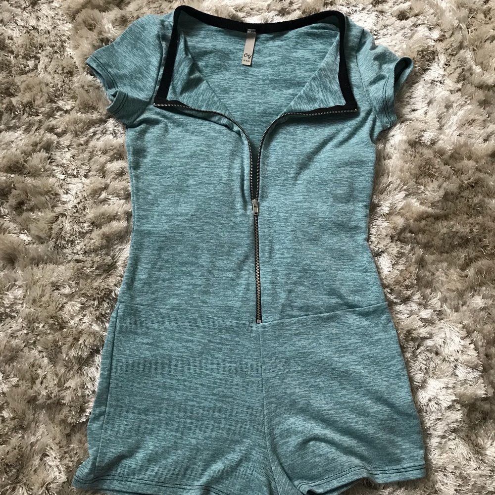 Blue Zipper front lounge Romper
